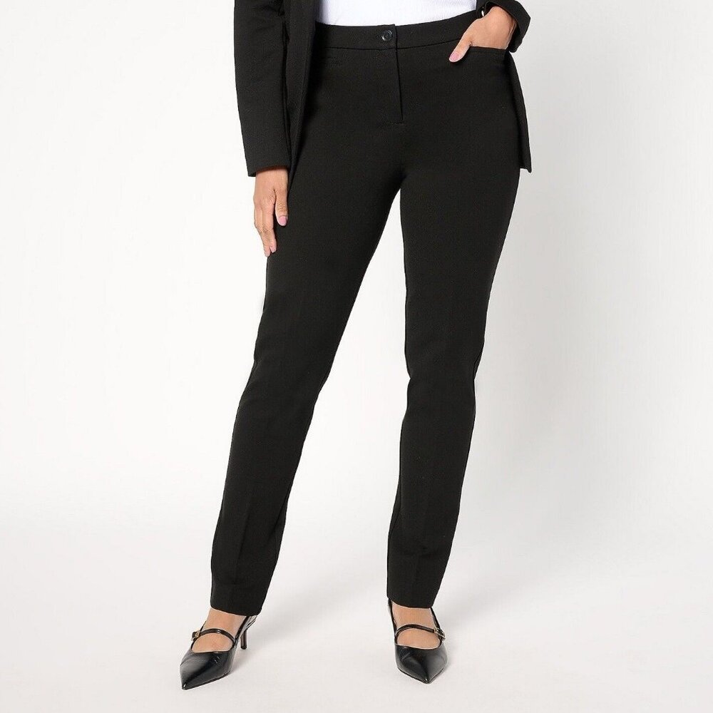 Tailored by Susan Graver REG Ponte Slim Leg Trouser- Black (Sz ) A655628